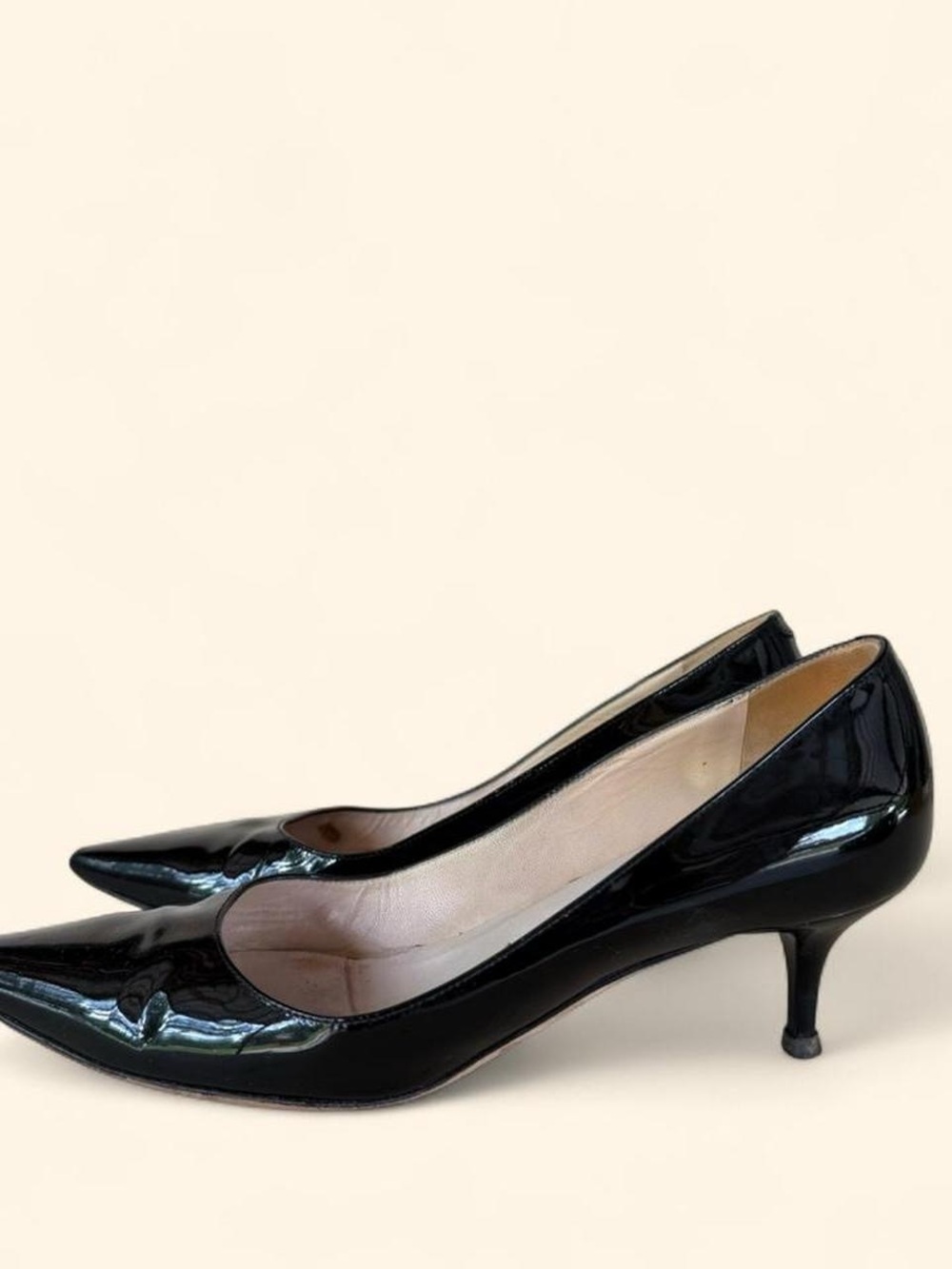 Jimmy Choo Black Patent Pointed-Toe Kitten Heels